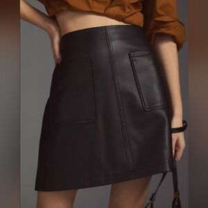 Anthropologie Faux Leather Black Mini Skirt